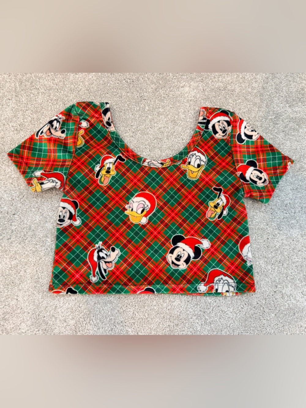 Wild Rich Kids Disney Christmas Plaid Velvet Crop Top, size 11/12
